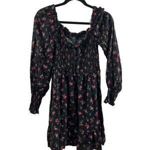 Wild Fable Women's Floral Print Smocked Top Short Black Dress - XS - NWT